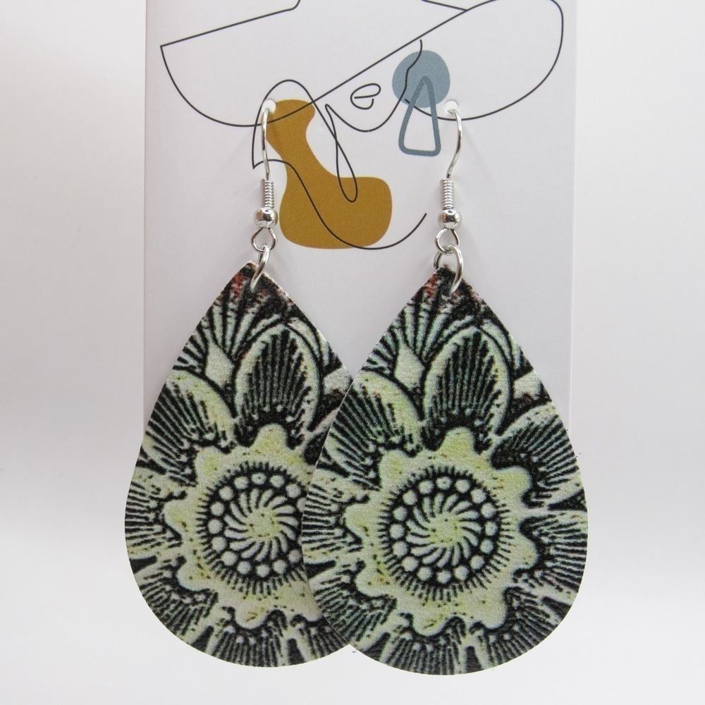 Boho Neutral Faux Leather Dangle Earrings
